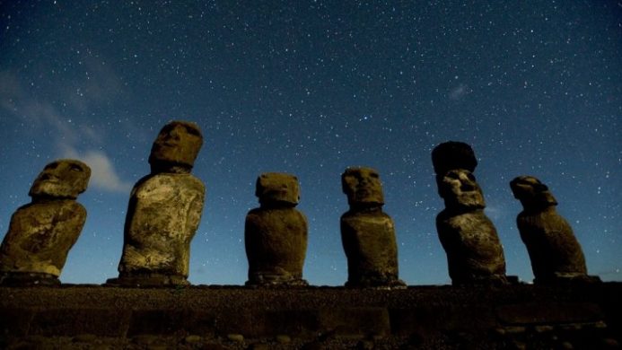 explora Rapa Nui view of Moia carved stone statues on easter island under starry skies