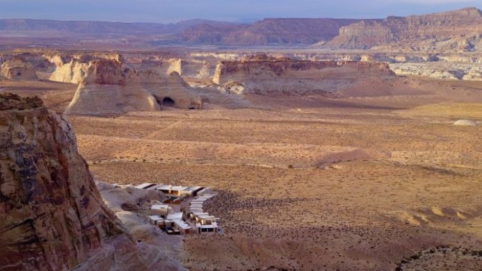 aerial shot of Amangiri resort in the Utah desert