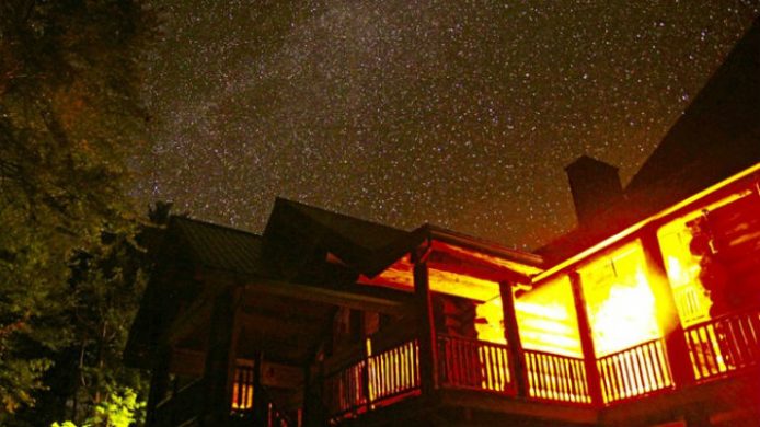 Trout Point Lodge under starry sky