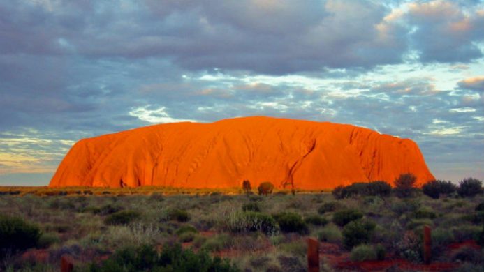 rock glowing at sunset