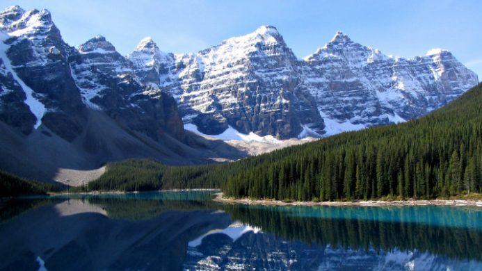 glacial lake and snow-covered mountains