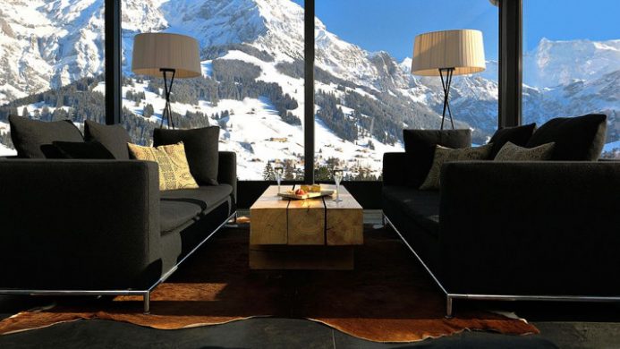 lounge with two sofas and view of mountains