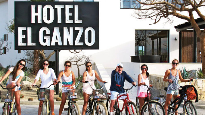 Hotel El Ganzo group on bikes outside hotel