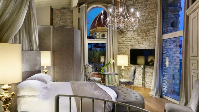 Hotel Brunelleschi tower suite bedroom with view