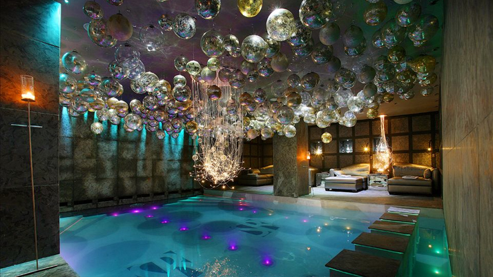 Hotel le Saint Roch indoor pool with hanging crystals