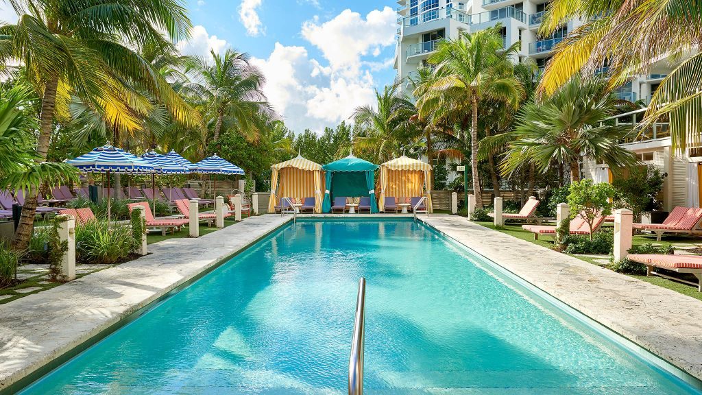 The Confidante, Unbound Collection by Hyatt pool with colorful cabanas