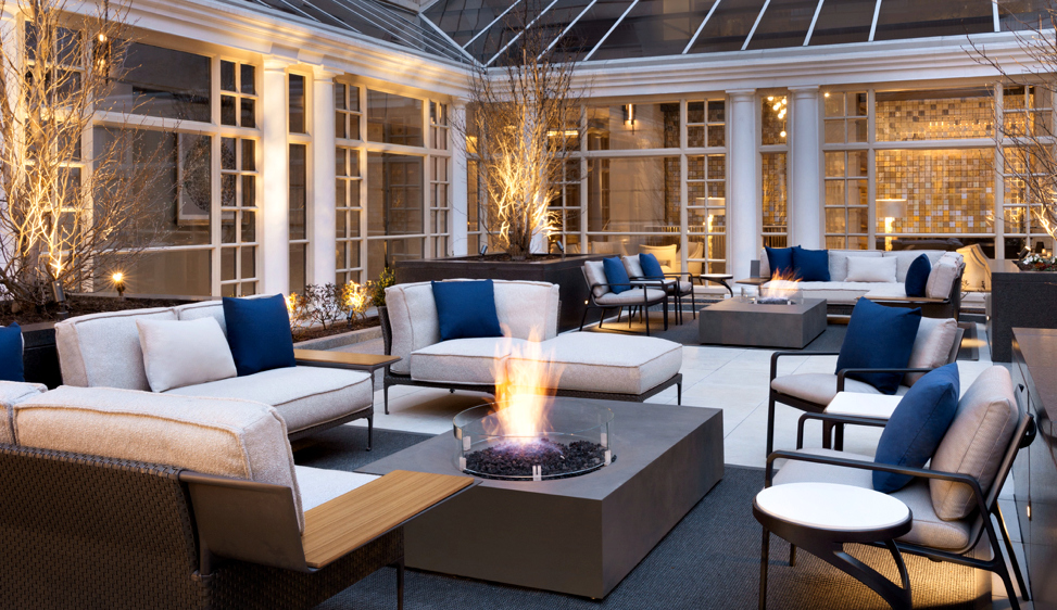 Fairmont Washington outdoor courtyard with fire pit