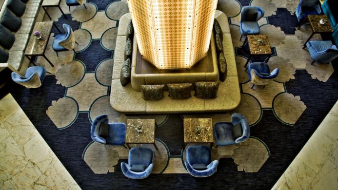 InterContinental Lisbon hotel aerial view of lobby chairs and tables