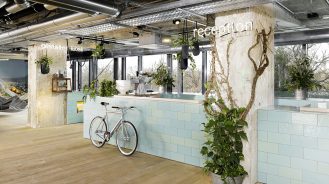 25hours Hotel Bikini Berlin lobby check-in with bicycle