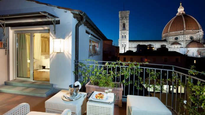 Hotel Brunelleschi Pool Suite terrace overlooking cathedral and bell tower