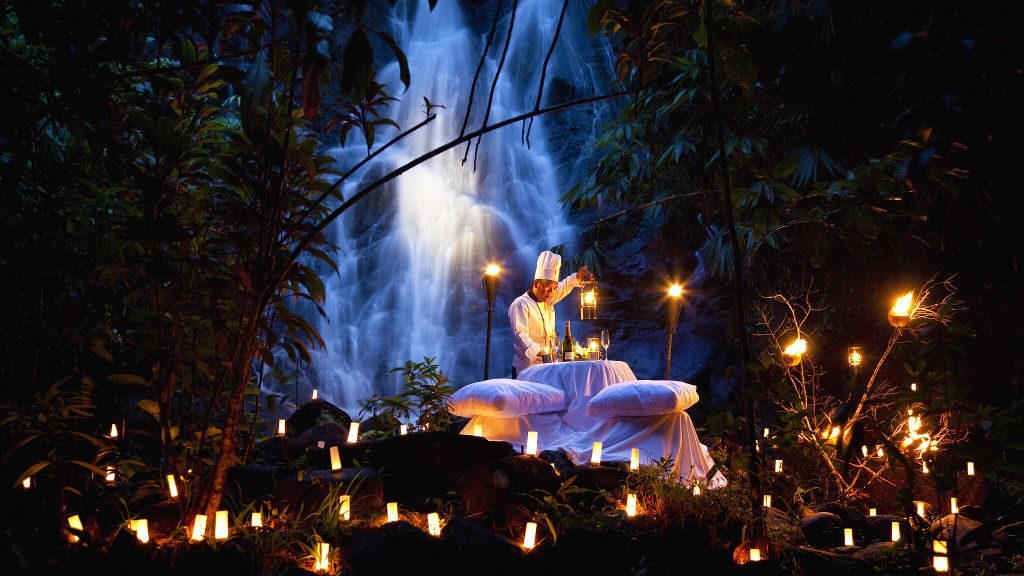 The Sarojin dinner by jungle waterfall with private chef and candles