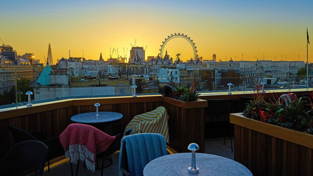 The Trafalgar St. James rooftop sunset view of London Eye