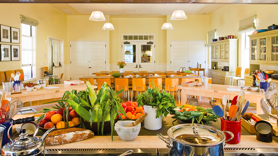 The Cavallo Point Cooking School table with produce