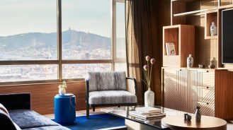 Suite at the Nobu Hotel Barcelona with Japanese decor and large windows