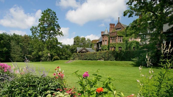 Exterior of Blantyre mansion on green lawn