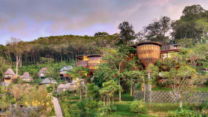 Overview of Keemala Hotel rising out of the trees