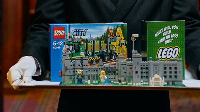 Lego box set delivered on a silver platter at the Ashford Castle