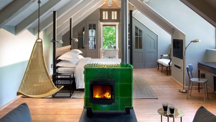 Loft with fireplace at Babylonstoren