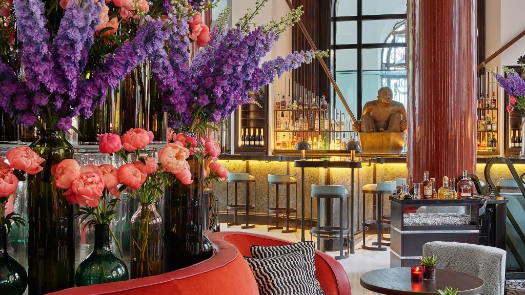 Cocktail cart in lobby bar of One Aldwych London