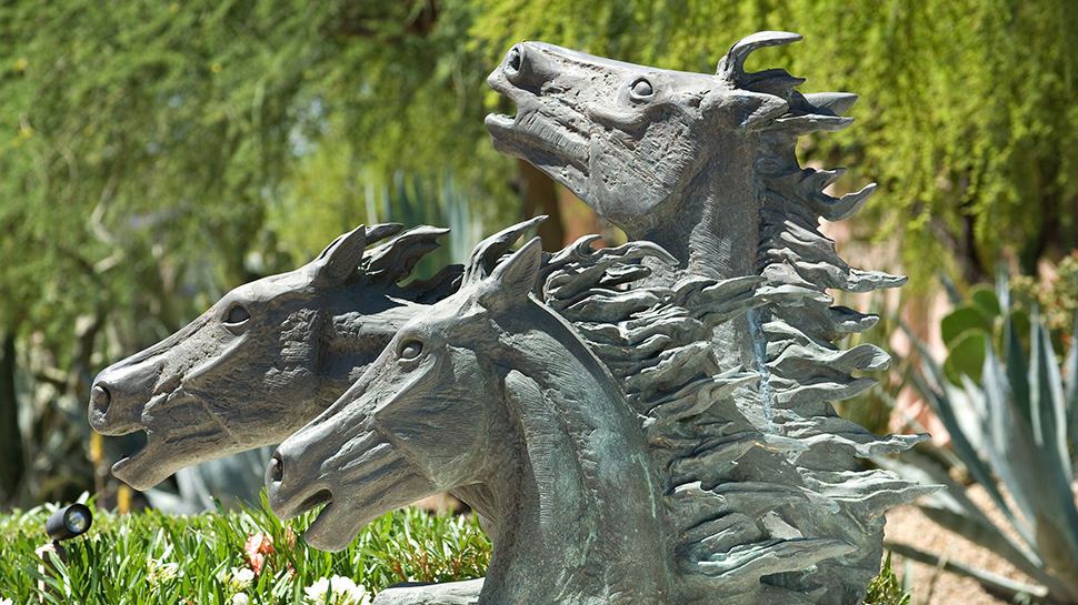 Mustang statues in garden of The Phoenician hotel