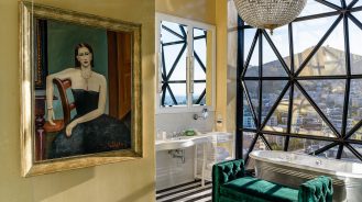 Art hanging in the Royal Suite bathroom at The Silo Hotel