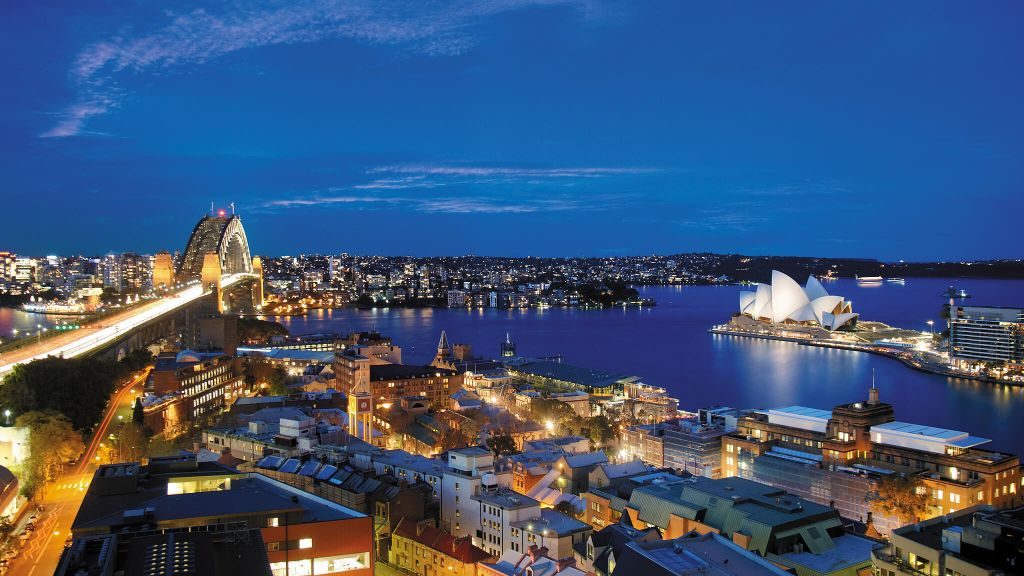 View of Opera House and Harbour Bridge from Shangri-La Hotel, Sydney