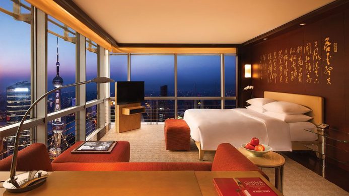 Grand Hyatt Shanghai's Deluxe Riverview Room with corner view of the Bund