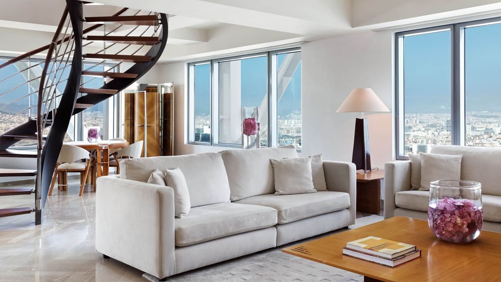 Penthouse suite with spiral staircase at the Hotel Arts Barcelona