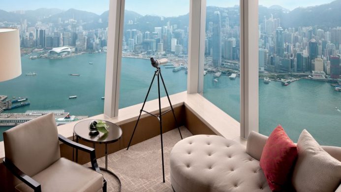 Ritz-Carlton, Hong Kong's corner window aerial view of Victoria Harbour