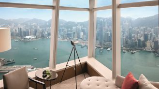 Ritz-Carlton, Hong Kong's corner window aerial view of Victoria Harbour