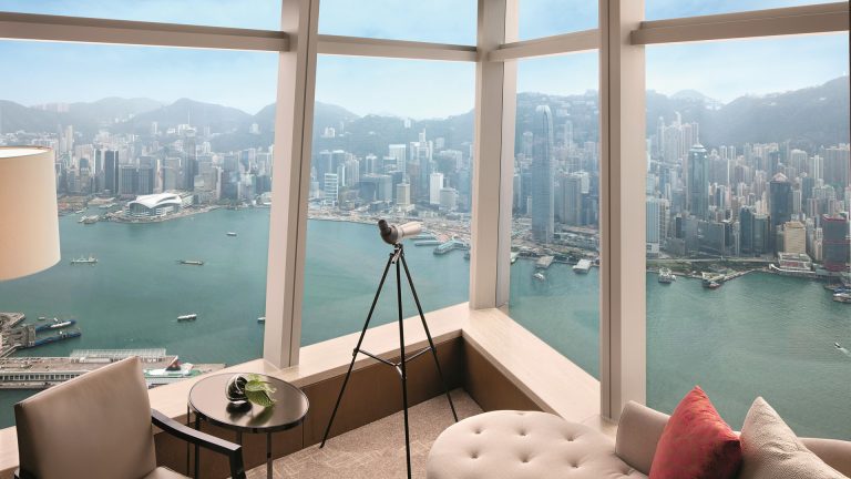 Ritz-Carlton, Hong Kong's corner window aerial view of Victoria Harbour