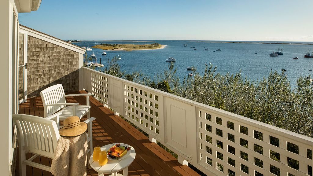 Breakfast on the balcony overlooking sail boats on Cape Cod at Chatham Bars Inn