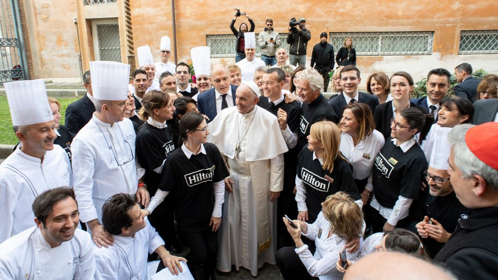Rome Cavalieri hotel chefs meeting the pope at Day of the Poor