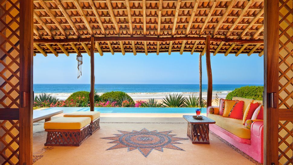 Las Alamandas resort's open-walled casa looking out towards the ocean