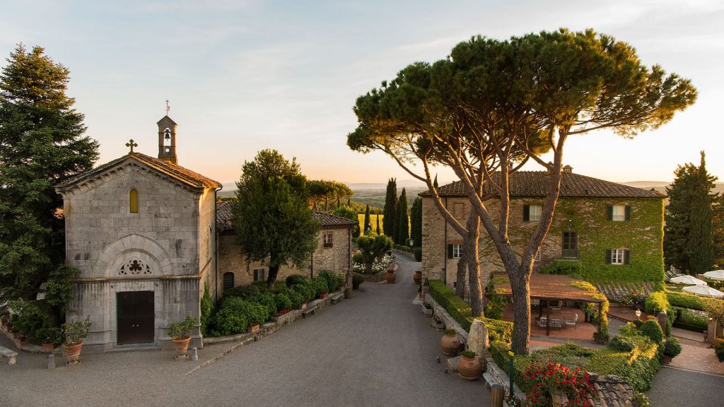 Borgo San Felice's pathway lined with stone buildings