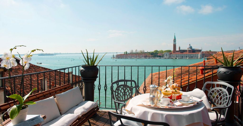 Hotel Metropole Venice's terrace dining overlooking the Venetian Lagoon