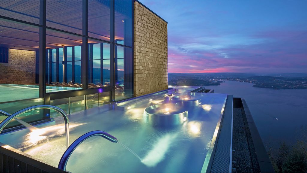 Bürgenstock Hotel & Alpine Spa's exterior infinity pool overlooking Lake Lucerne