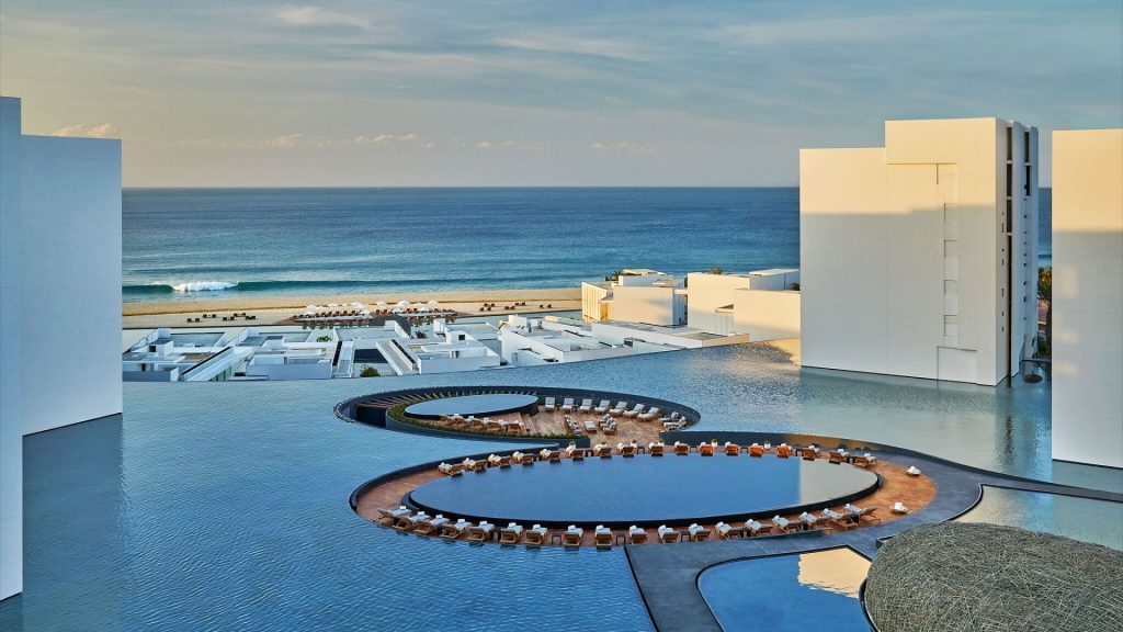 Viceroy Los Cabos's infinity pools flowing through the outdoor courtyard