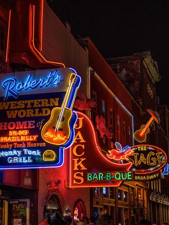 Neon lights of bars in Nashville Tennessee