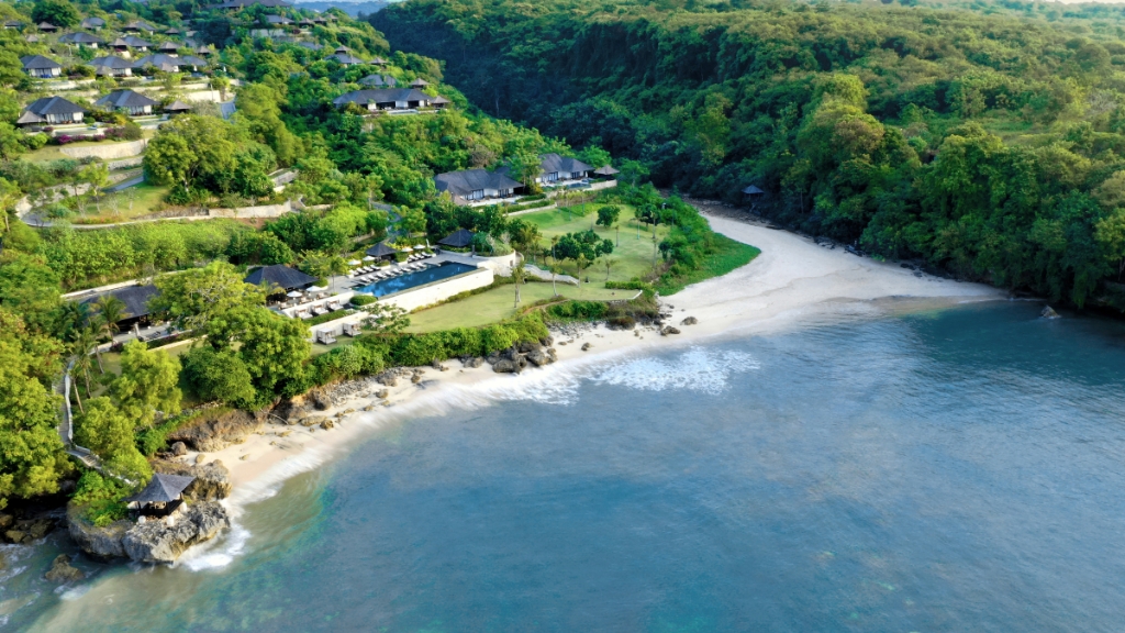 Raffles Bali aerial view of beach and villas