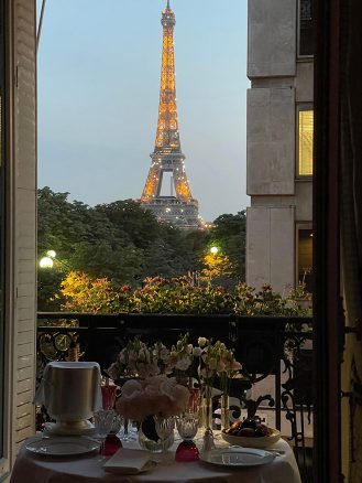 Hotel room design with Eiffel Tower view at Hôtel Plaza Athénée by Ana Linares @ananewyork