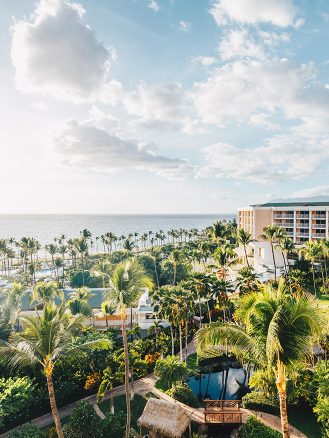 The magnificent pool at Grand Wailea, Maui, overlooking the Pacific Ocean, providing a serene and luxurious retreat for guests.