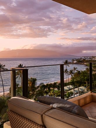 Scenic balcony at Four Seasons Resort Maui with a breathtaking view of the Pacific Ocean.