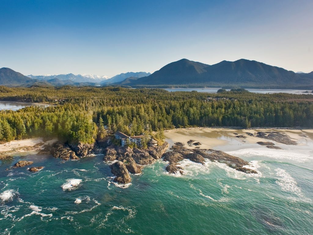 20 unforgettable stays - aerial shot of Wickaninnish Inn and the coastline