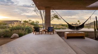 Paradero Todos Santos – private outdoor terrace with hammock and chairs