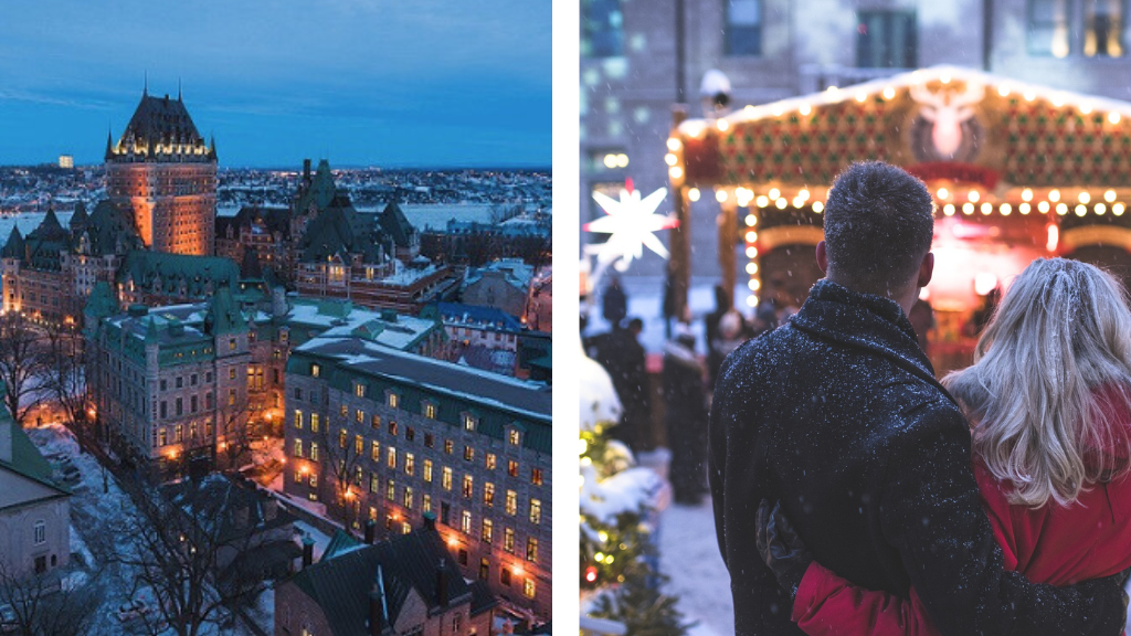 Fairmont Le Château Frontenac with Festive Christmas Decorations.