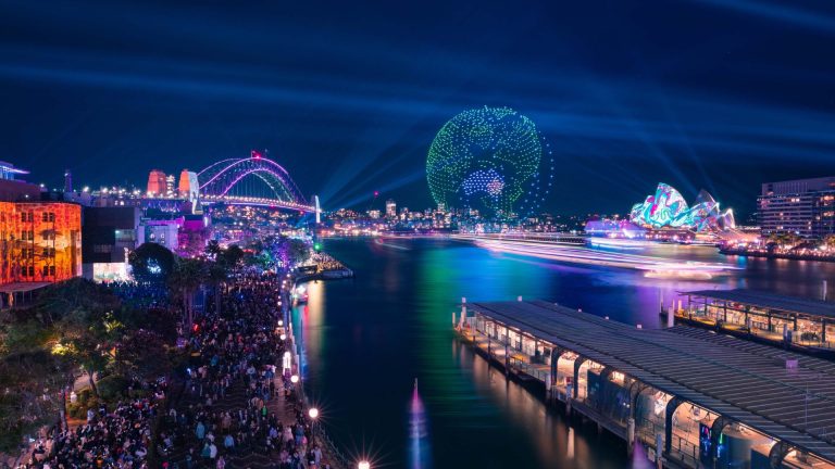 top events for 2024 - vibrant projections light up the night sky over the mesmerizing skyline of Sydney at Vivid Sydney