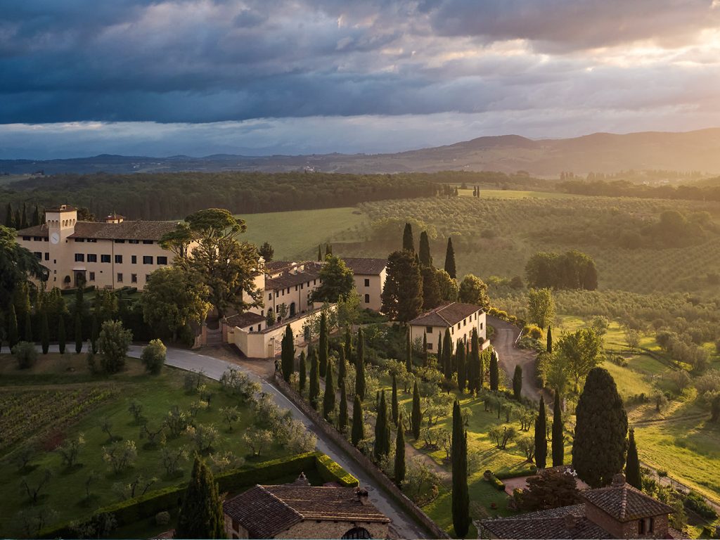 Timeless Hotels | An aerial view of a villa in Tuscany at COMO Castello del Nero hotel