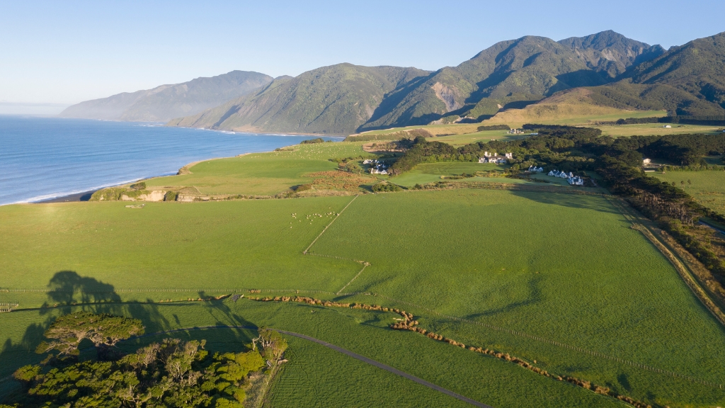 Educational vacations -Wharekauhau - North Island, New Zealand - aerial view of the hotel and its property