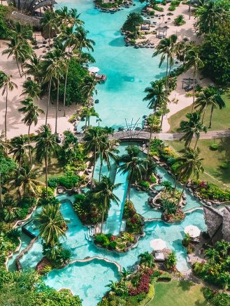 COMO Laucala Island Travel Diary by Jyo Shankar - aerial view of resort's pool